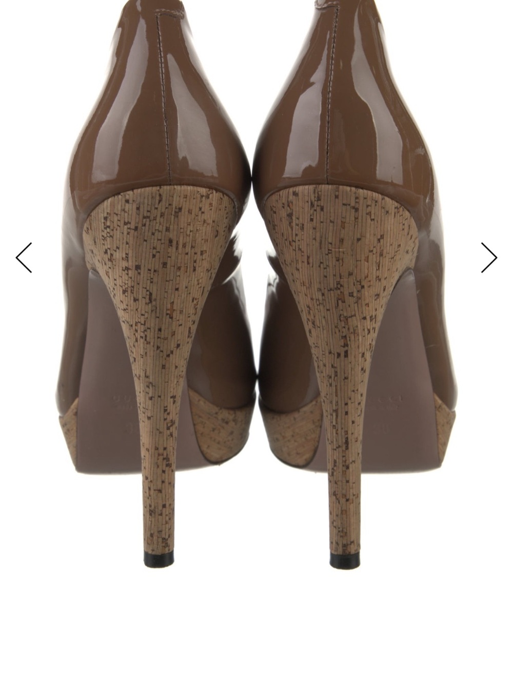 Authentic Gucci brown Patent Leather Cork Platform Pumps Size 8 IT 38 - Picture 3 of 10